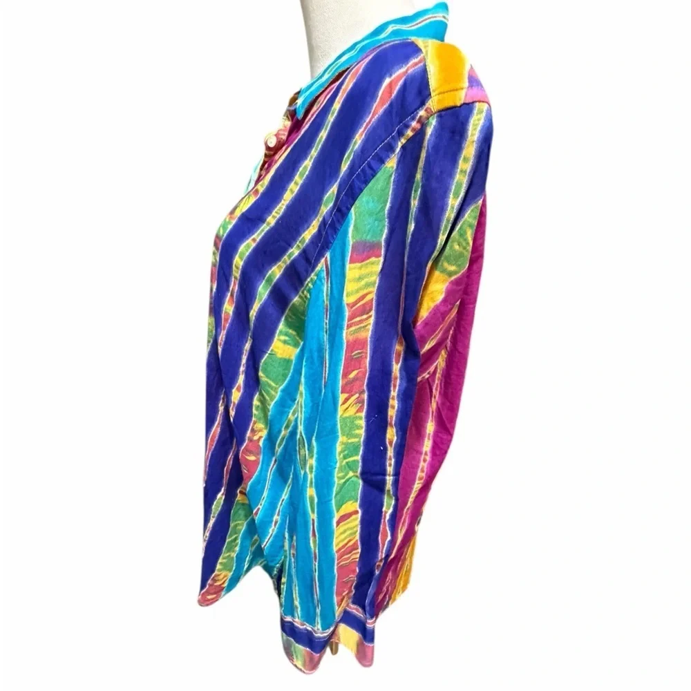Lauren  Ralph Lauren Multicolor Striped Tie Dye ShirtButton Down Shirt XL - Picture 4 of 9